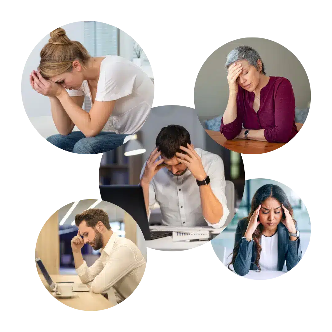 Plusieurs photos de personnes stressées dans différents environnements