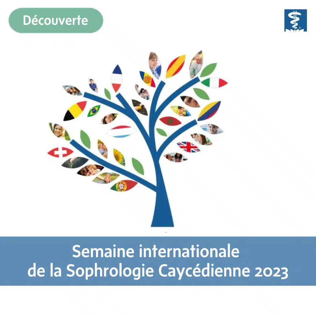 Semaine Internationale de la Sophrologie Caycédienne 2023 - Découverte, avec un arbre dont les feuilles représentent des drapeaux