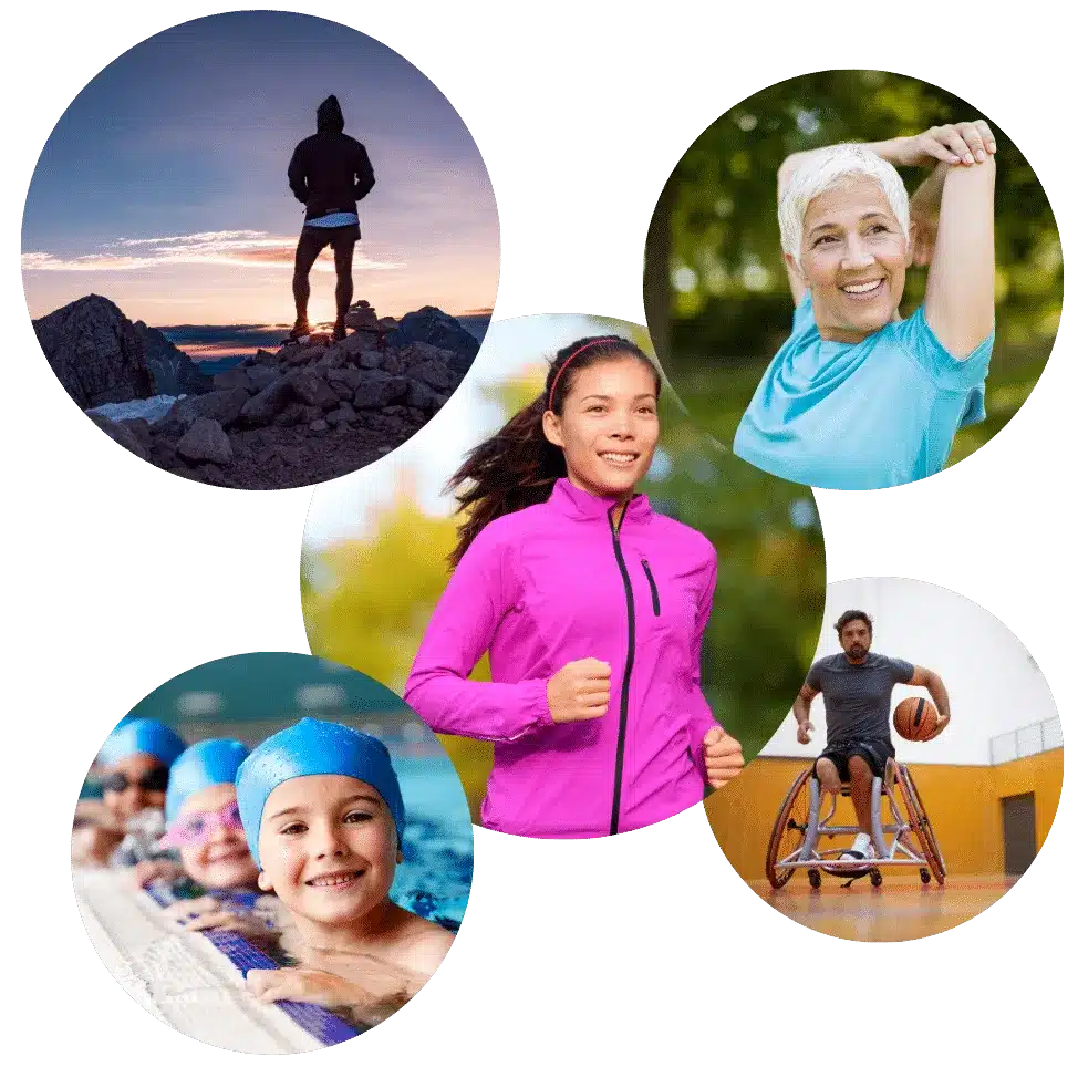 Plusieurs photos de sportifs, dont l’un en fauteuil roulant
